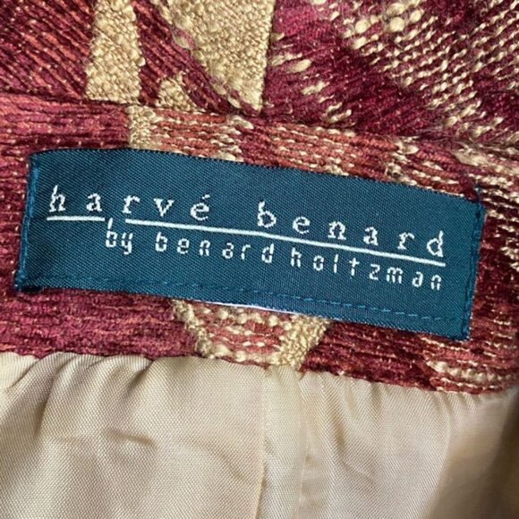 Harvé Benard Red Yellow Chenille Leaf Print Tapestry Open Front Blazer Jacket S - Picture 3 of 14